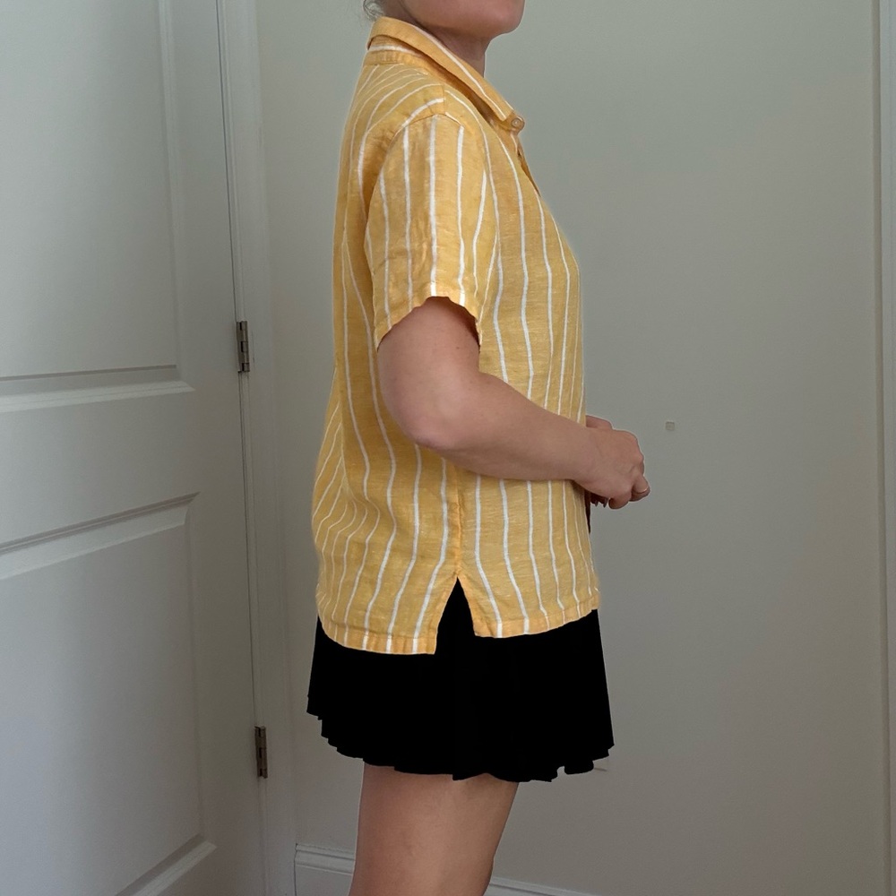 Yellow Striped Button-Up Women's Top - Picture 4 of 8